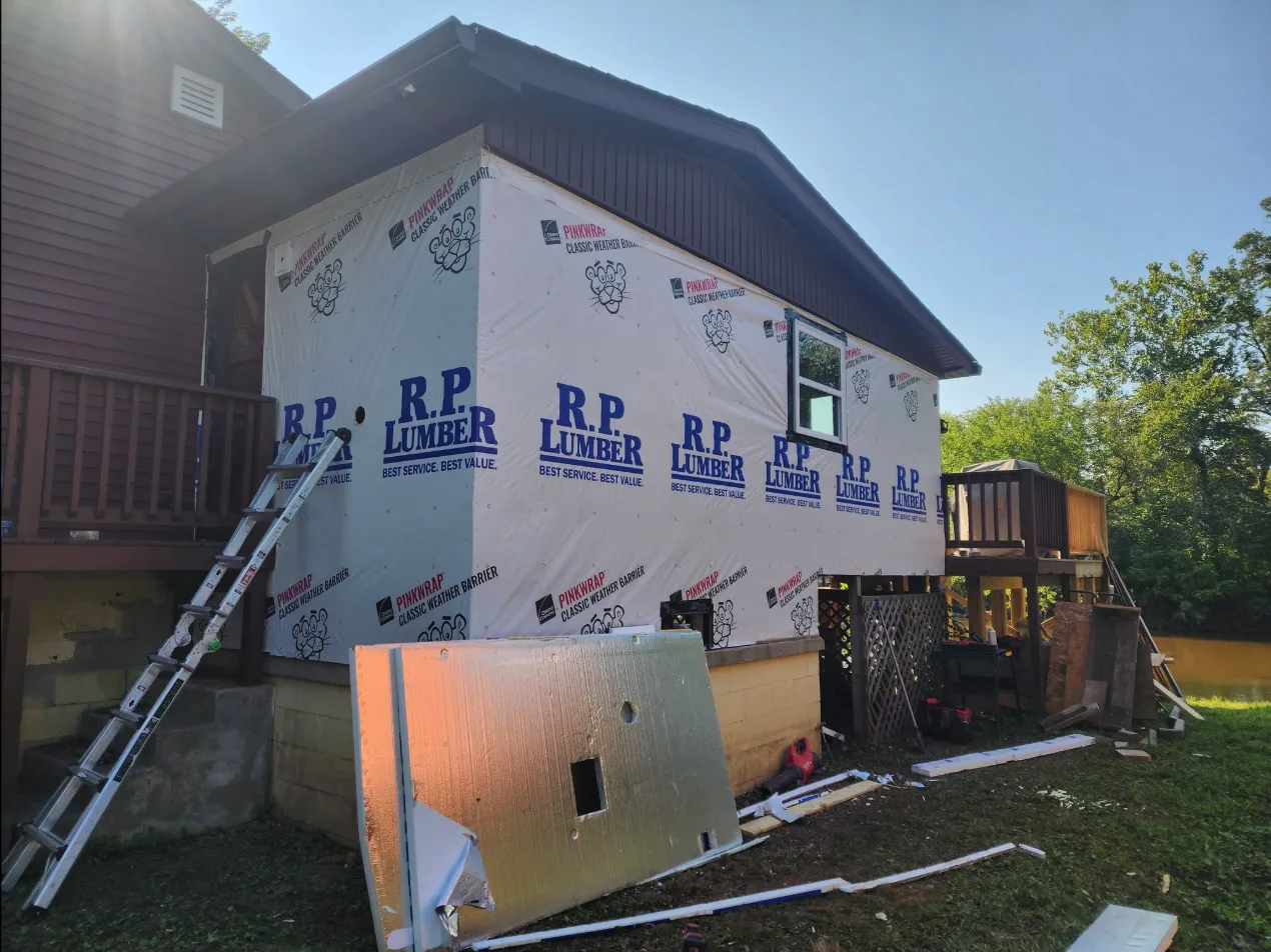 Room addition framed, sheathed and wrapped